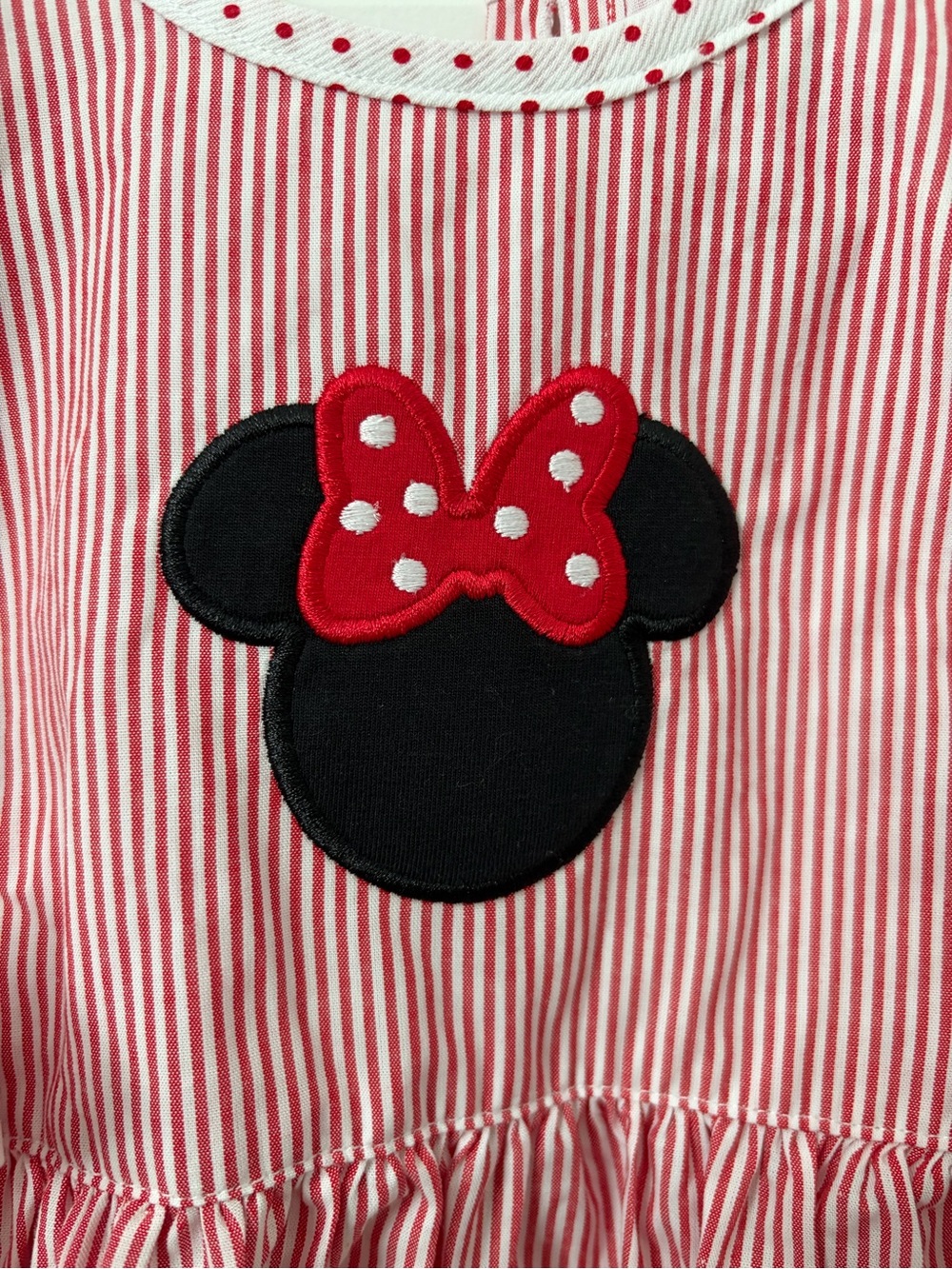 Girls Red Stripe Minnie Bow One-Piece Romper - Picture 3 of 4